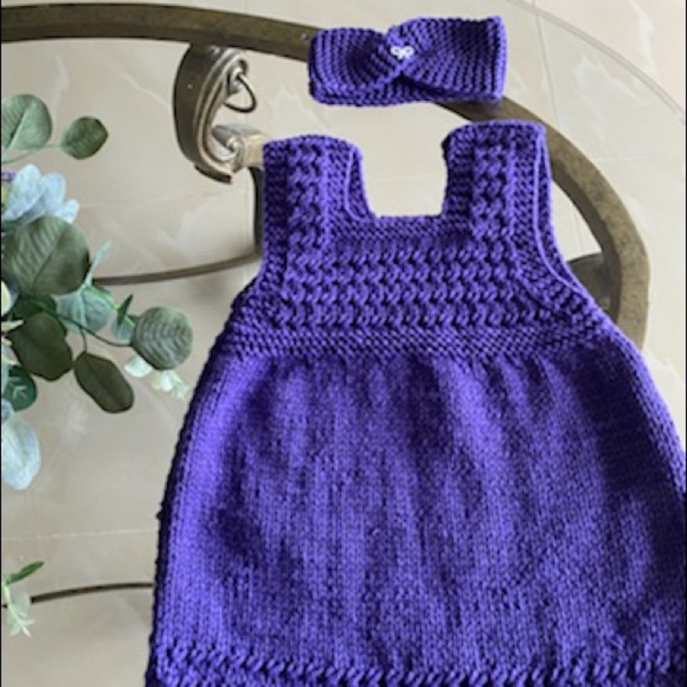 Handmade knitted purple dress (12-18 months)